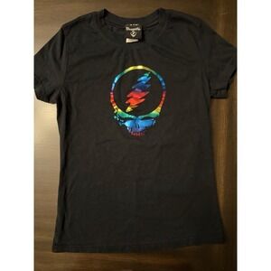 Vintage Grateful Dead Skull Bolt Dragonfly Kids Large Black Graphic T-Shirt Y2K